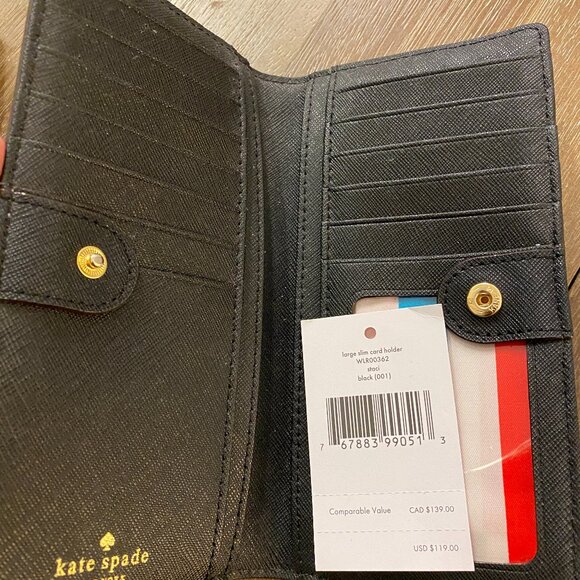 Kate Spade Staci Large Slim Bifold Wallet Black Textured Leather (NWT) - Picture 2 of 3